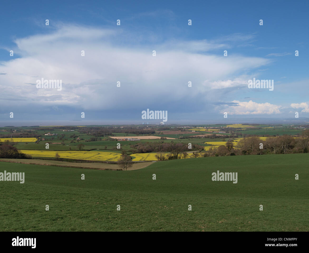 Centrale nucléaire de Hinkley Point vue à travers champs. Le Somerset. UK Banque D'Images