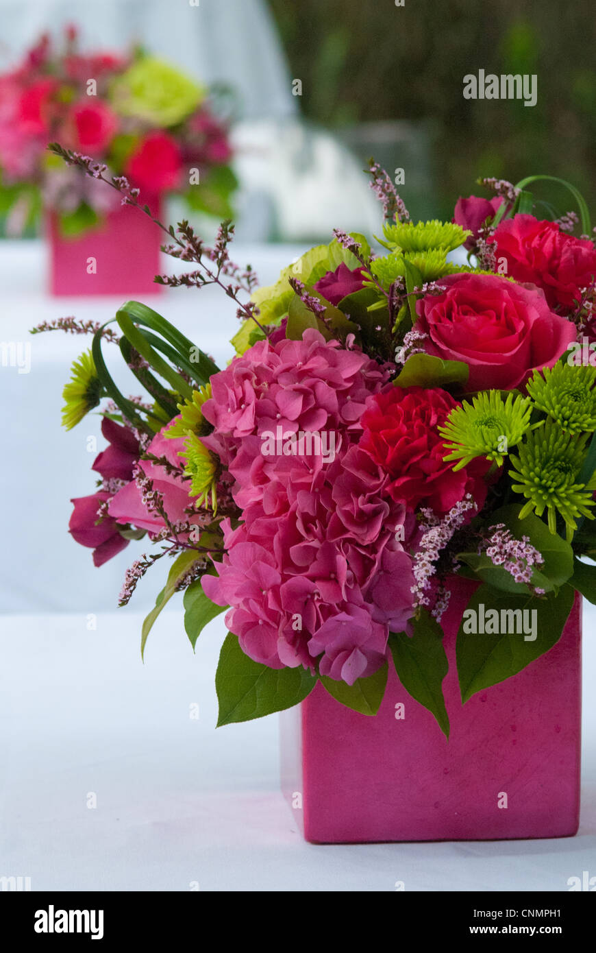 Arrangement floral vert et rose Banque D'Images