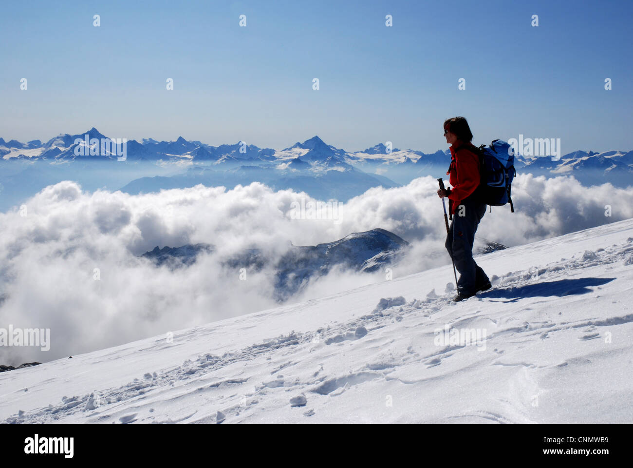 Climber en ordre décroissant les Alpes Bernoises, Wildhorn, Suisse Banque D'Images