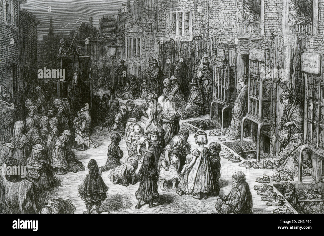 Bidonvilles de l'East End de Londres au 19ème siècle. Banque D'Images