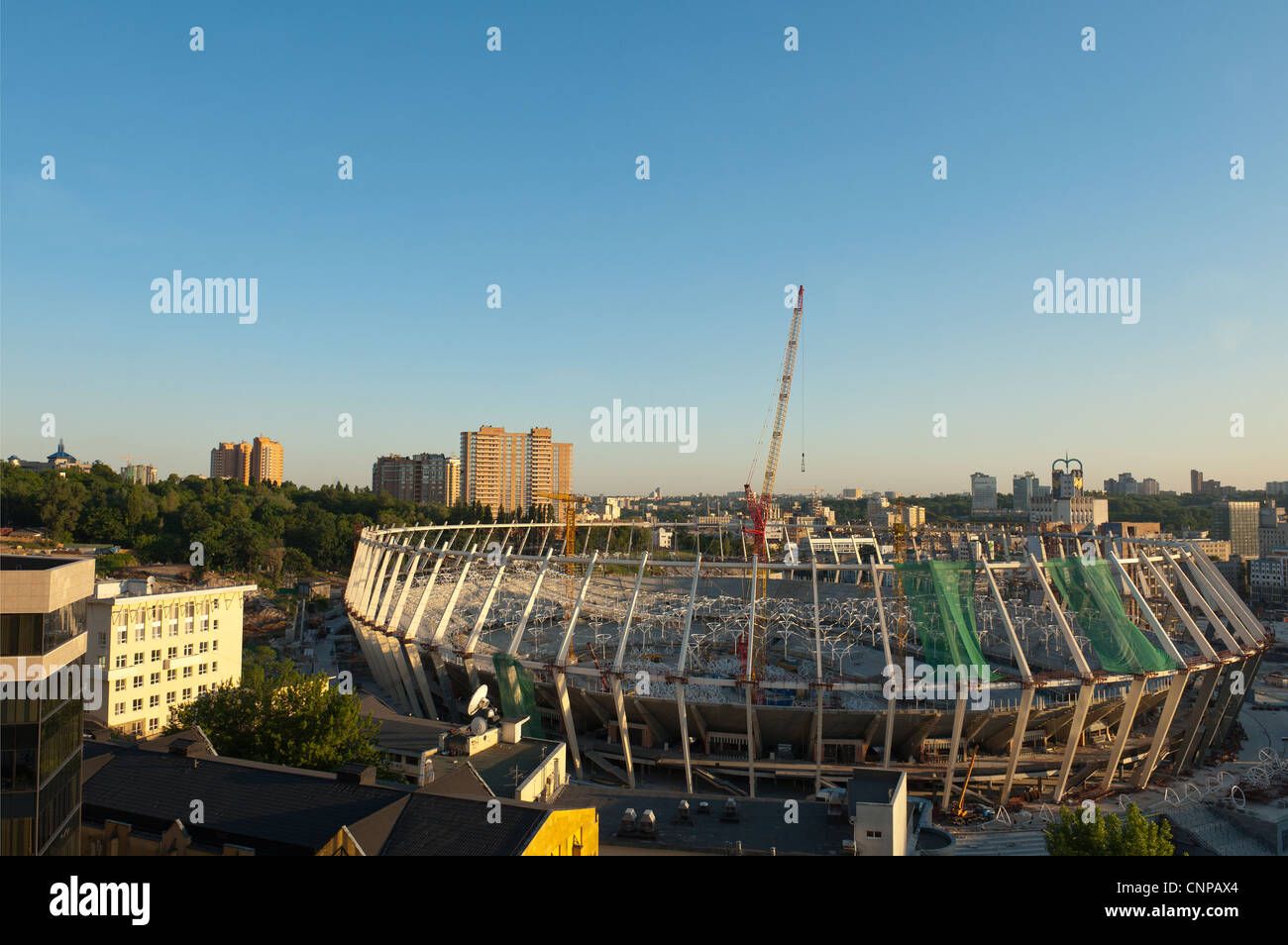Nouveau Stade en construction pour le championnat d'Europe de Football UEFA 2012, Kiev, Ukraine, l'Europe. Banque D'Images