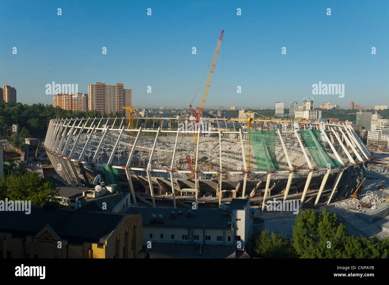 Nouveau Stade en construction pour le championnat d'Europe de Football UEFA 2012, Kiev, Ukraine, l'Europe. Banque D'Images