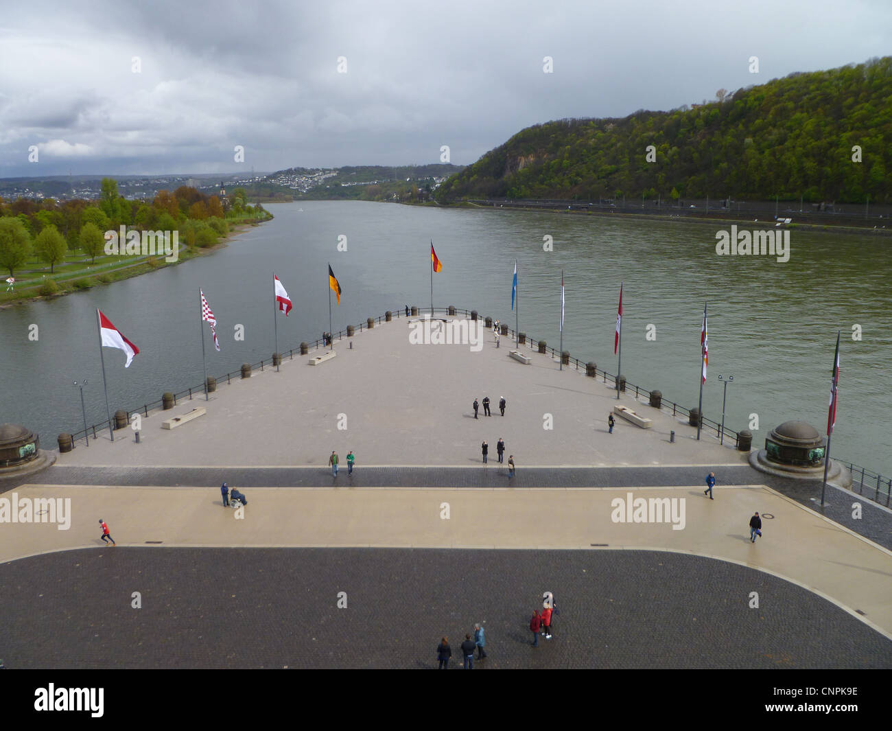 Deutsches Eck le confluent des rivières Rhin et Moselle. Banque D'Images