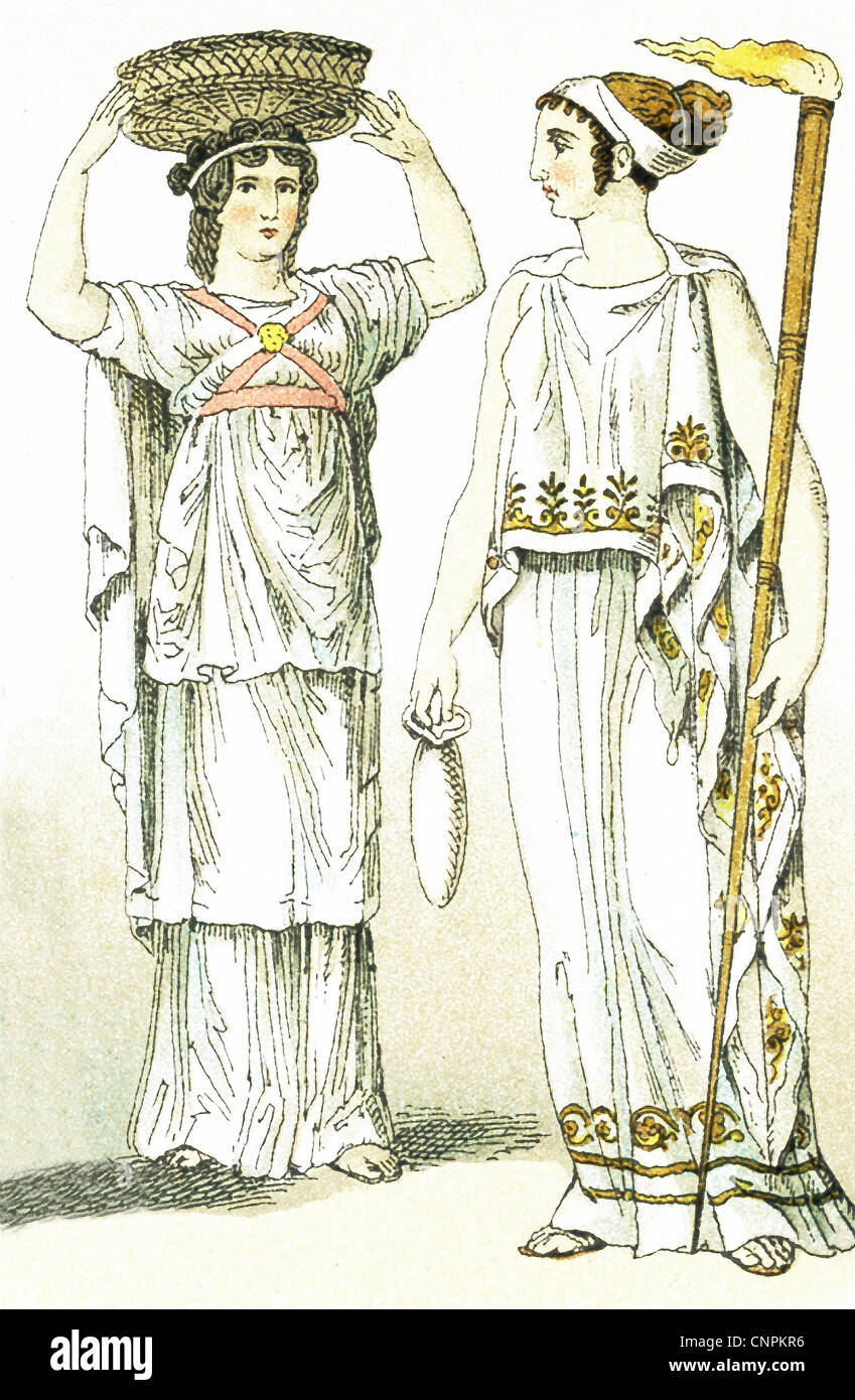 Les anciens Grecs représentés ici sont une femelle panier-porteur à un festival de sacrifice et d'une prêtresse de Cérès. Banque D'Images
