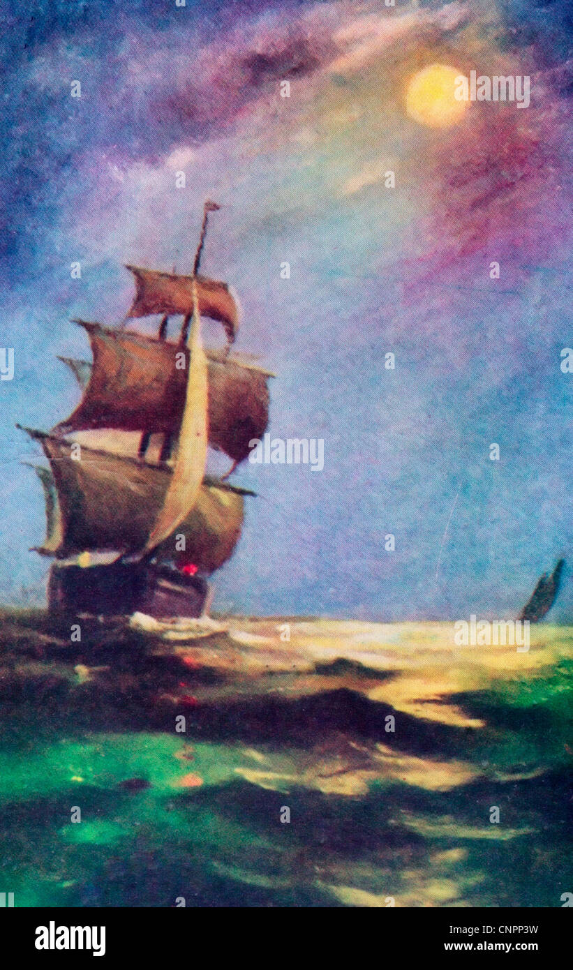 Peinture colorée de la voile de bateau sur la mer Banque D'Images