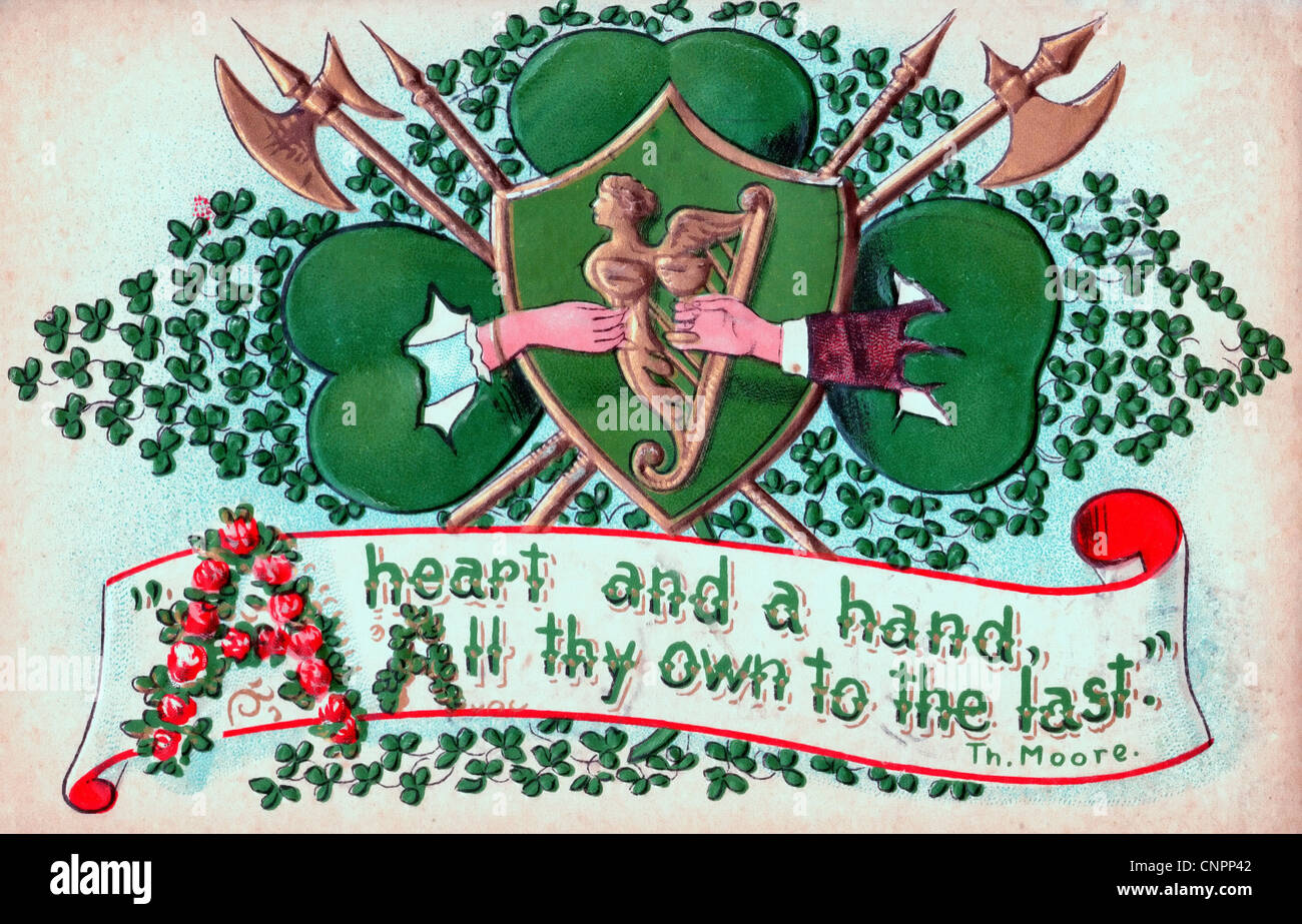 Un cœur et une main - toute ta propre à la dernière - Thomas Moore - le jour de la Saint Patrick card Banque D'Images