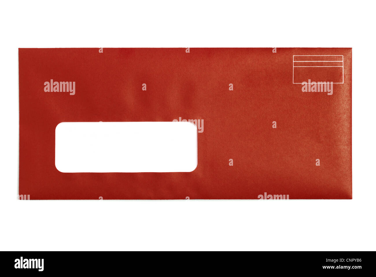 Enveloppe à fenêtre rouge sur fond blanc Banque D'Images