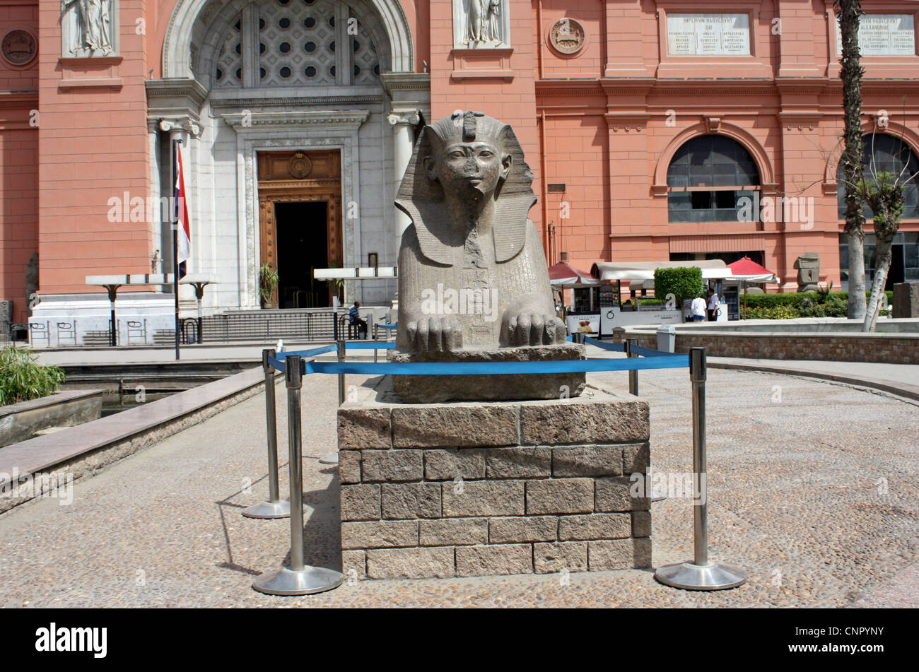 Sphinx statue devant le musée d'histoire de l'Antique au Caire, Egypte Banque D'Images Sphinx statue devant le musée d'histoire de l'Antique au Caire, Egypte Banque D'Images