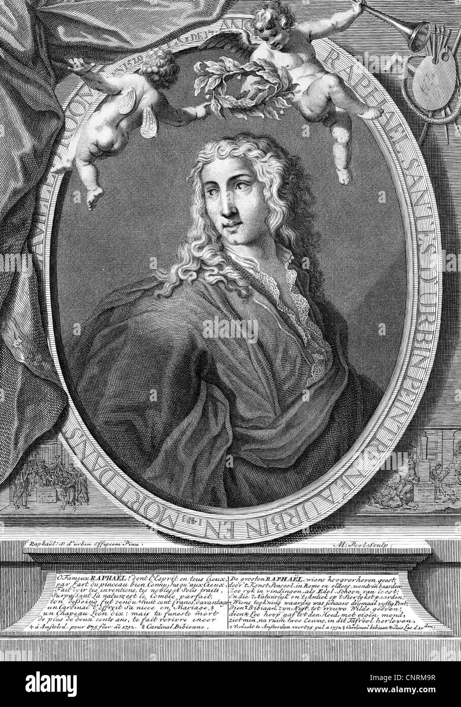 Raffaello Santi (Raphaël), 1483 - 6.4.1520, peintre italien, demi-longueur, gravure sur cuivre par M. extérieure après une demi-longueur, 18e siècle, l'artiste n'a pas d'auteur pour être effacé Banque D'Images