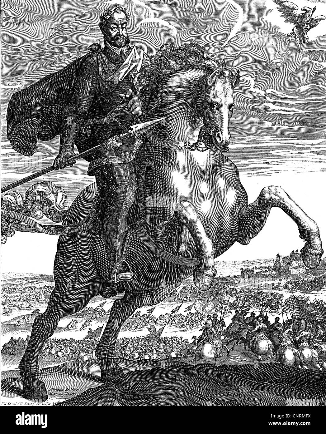 Ferdinand II, 9.9.1578 - 15.2 1637, Saint Empereur Romain, pleine longueur, à cheval, gravure sur cuivre par Egidius Sadeler, 17e siècle, l'artiste n'a pas d'auteur pour être effacé Banque D'Images