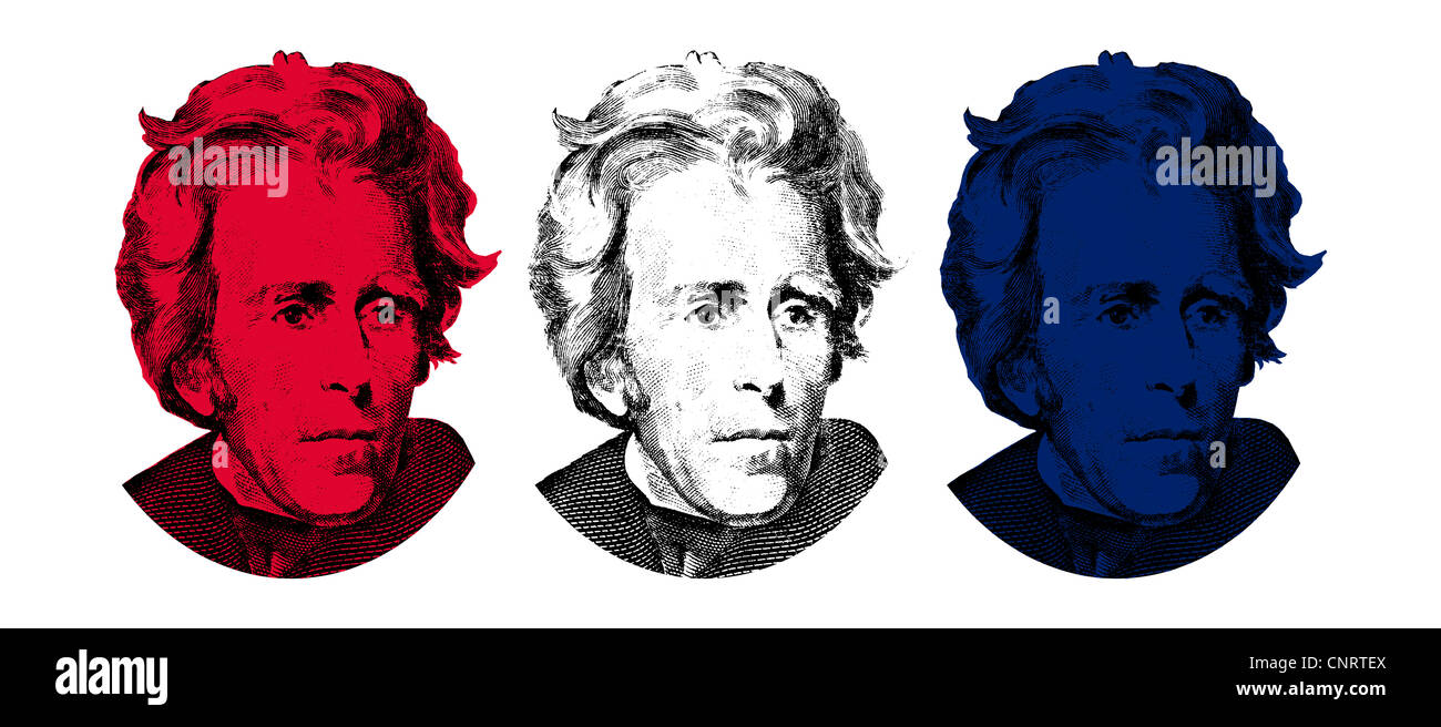 Image vectorielle du président Andrew Jackson en rouge, blanc et bleu. Banque D'Images