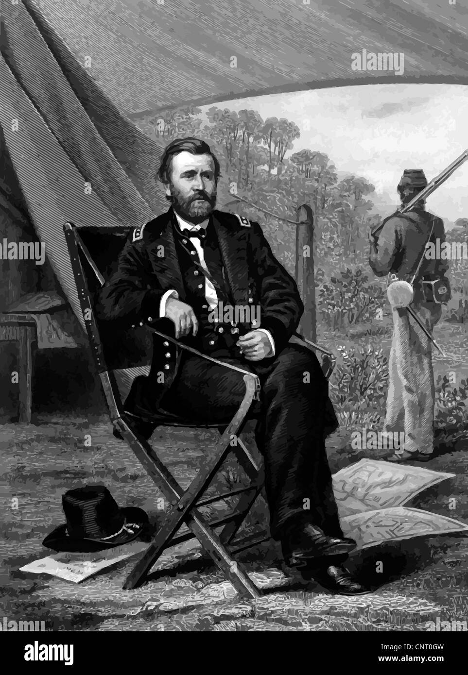 Vecteur restaurés numériquement portrait d'Ulysses S. Grant. Banque D'Images