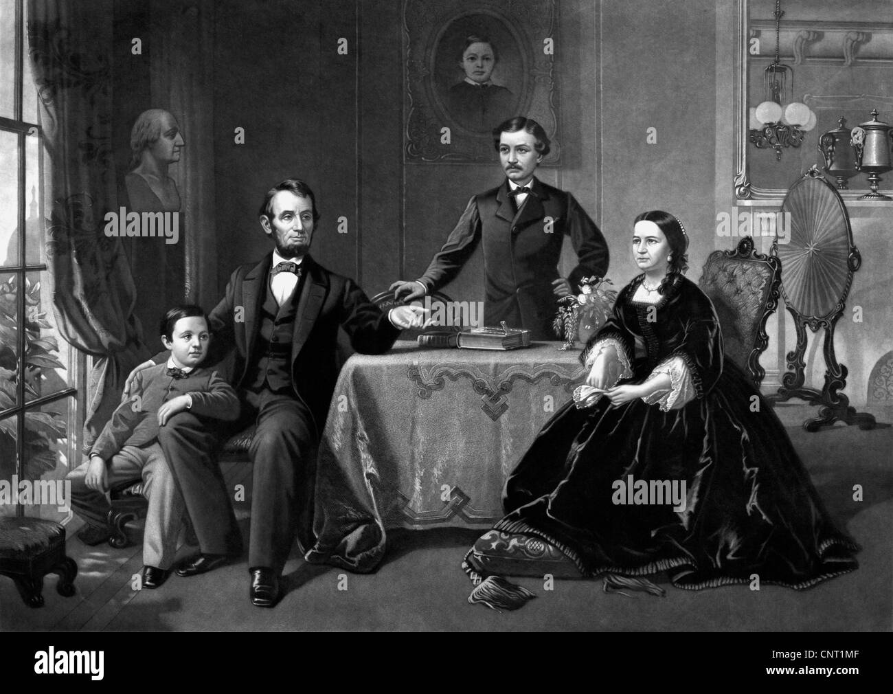Tirage d'époque restaurés numériquement du président Abraham Lincoln et sa famille. Banque D'Images