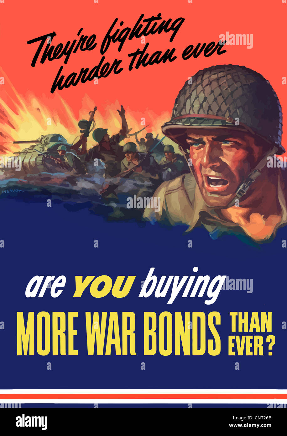 Ce millésime La Seconde Guerre mondiale affiche dispose d'un réservoir et soldats se précipiter dans la bataille. Banque D'Images