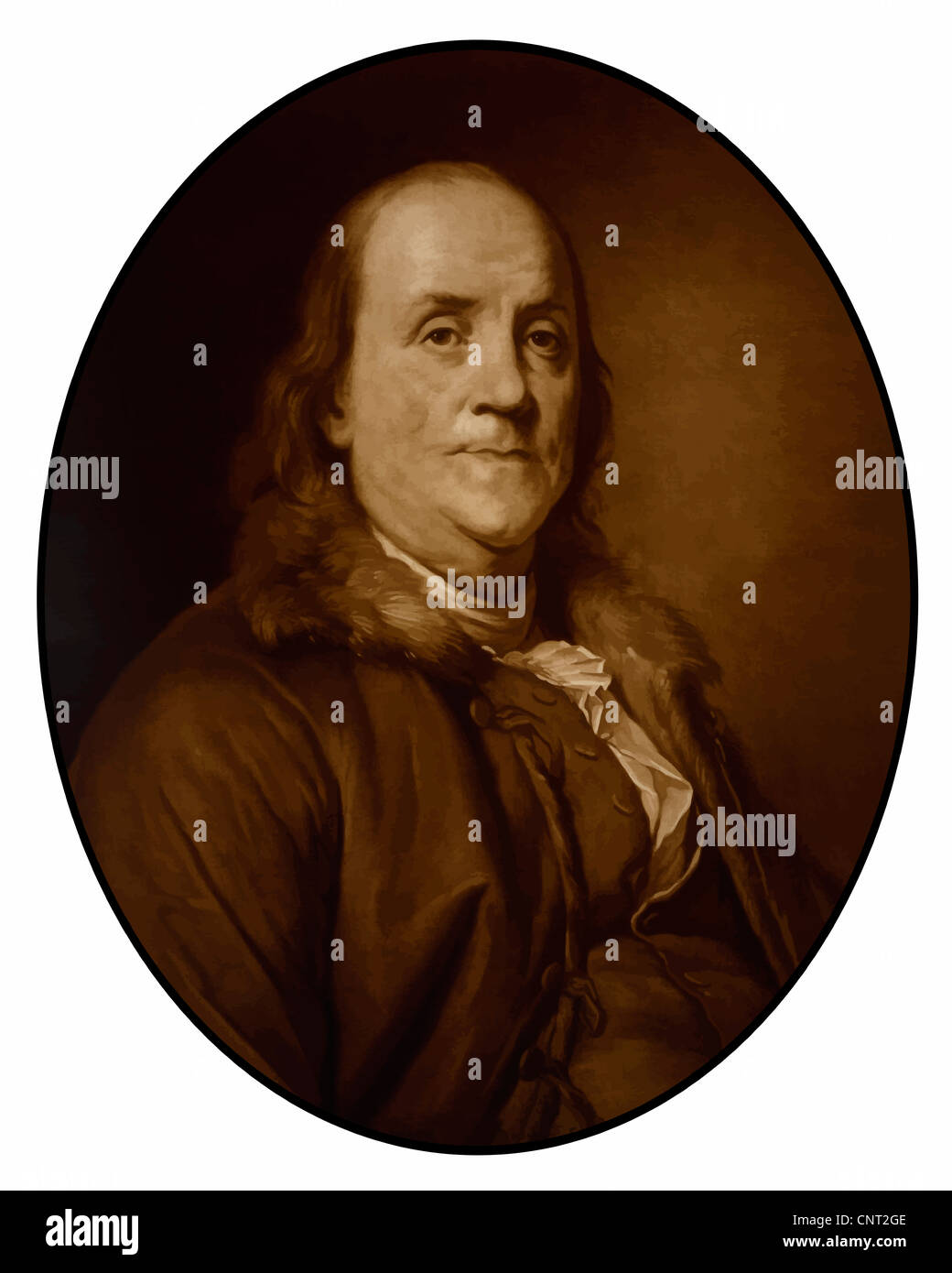 Peinture de vecteur restaurés numériquement Père Fondateur et patriote américain, Benjamin Franklin. Banque D'Images