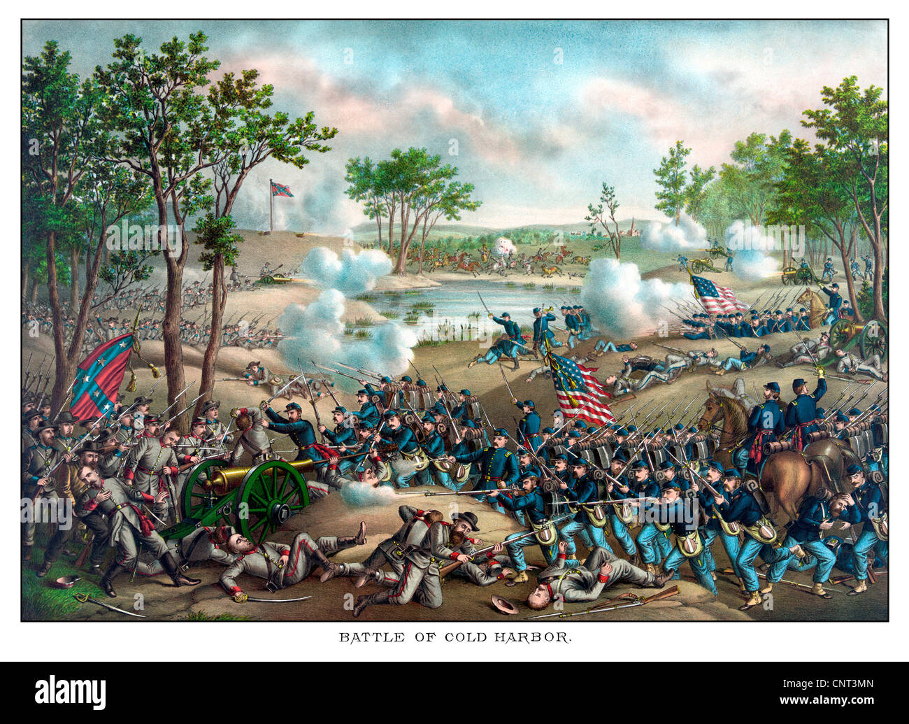Guerre civile Vintage print de la bataille de Cold Harbor. Banque D'Images