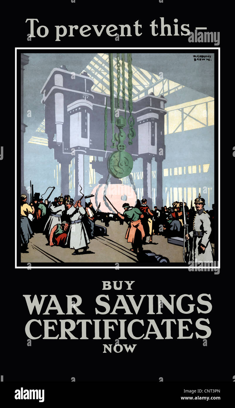 Vintage poster la Première Guerre mondiale, de soldats allemands la supervision de travailleurs dans une usine. Banque D'Images