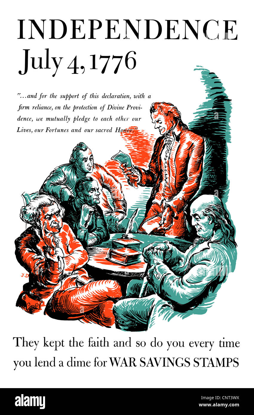 Vintage poster la Seconde Guerre mondiale, de Thomas Jefferson la lecture de la Déclaration d'indépendance. Banque D'Images