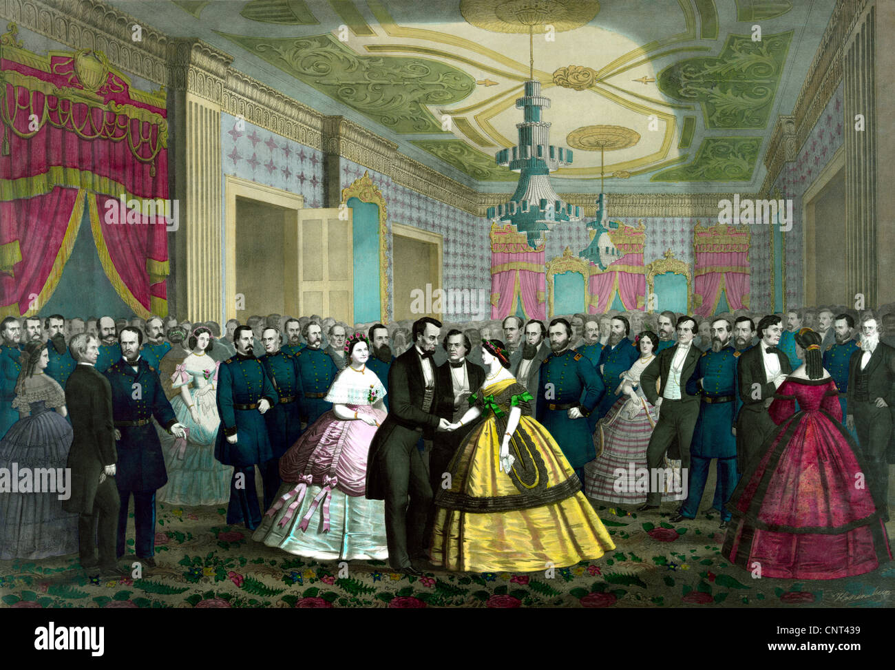 La guerre civile Vintage print du président Abraham Lincoln et Mary Todd Lincoln durant leur dernière réception à la Maison Blanche. Banque D'Images