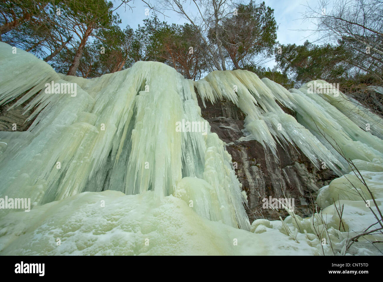 Cascade de glace d'en bas, Norvège Banque D'Images