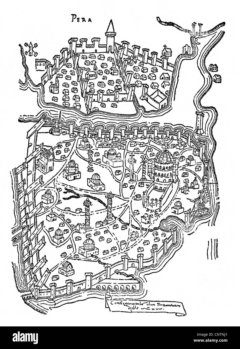 Géographie/voyage, Turquie, Istanbul, vue, après Cristoforo Buondelmonti, 'Liber insularum Archipelagi', Venise, 1422, droits additionnels-Clearences-non disponible Banque D'Images