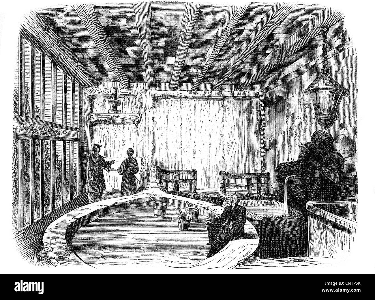 Bain, bain, bain d'un japonais noble, gravure en bois, 19e siècle, salle de bains, décoration intérieure, noblesse, Japon, historique, historique, PAS, peuple, droits additionnels-Clearences-non disponible Banque D'Images