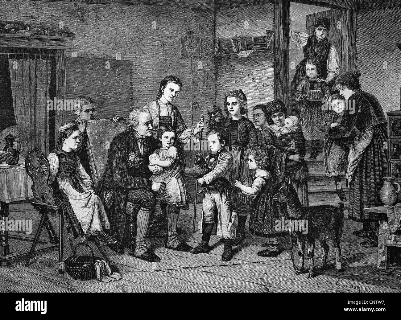 Anniversaire d'un enseignant de l'école, historique de la gravure, 1869 Banque D'Images