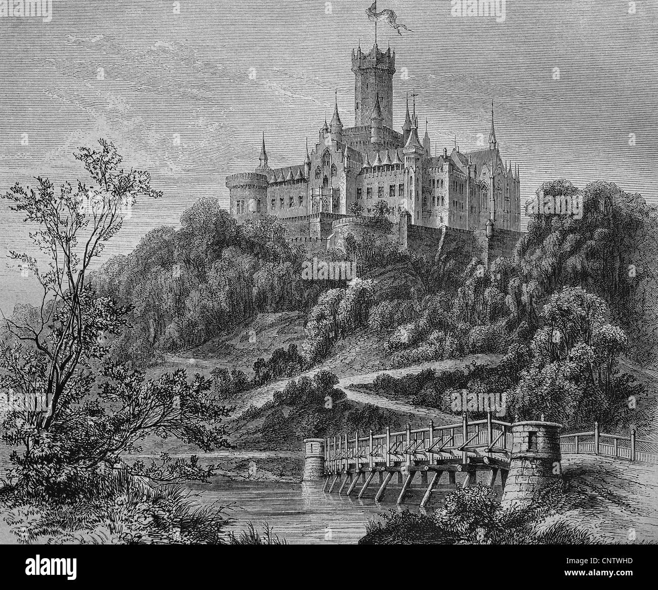 Le château Schloss Marienburg à Hanovre, Basse-Saxe, Allemagne, historique de la gravure, 1869 Banque D'Images