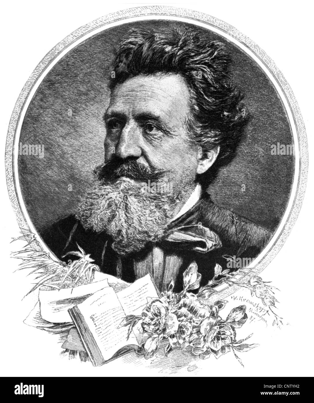 Lingg, Hermann Ritter von, 22.1.1820 - 18.6.1905, auteur / écrivain allemand et médecin, portrait, gravure par W. Kraustopf, , Banque D'Images