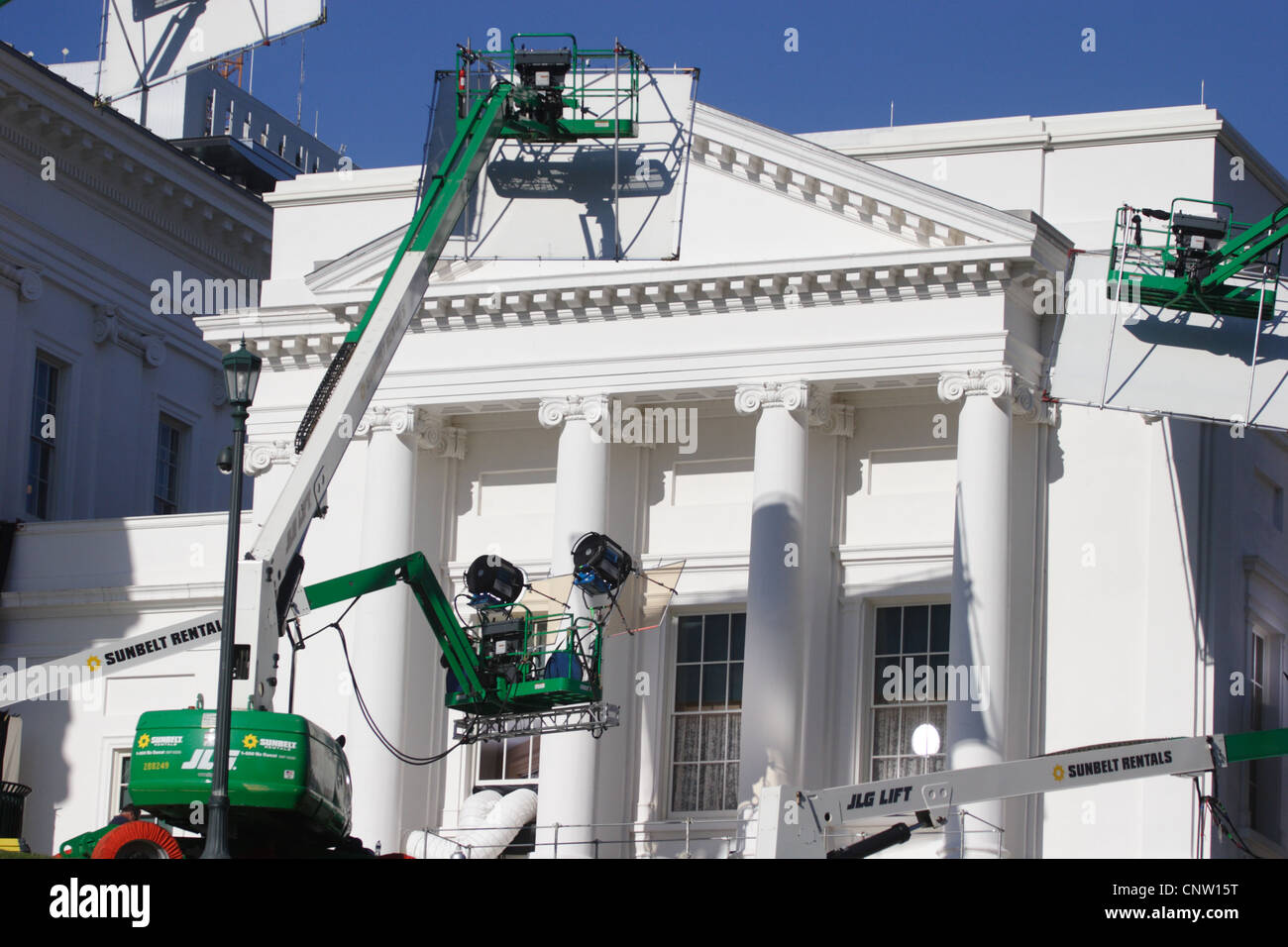 L'ensemble de l'éclairage de l'équipage au cours d'une scène pour le film Lincoln de Steven Spielberg, Richmond,Virginie,2011 Banque D'Images