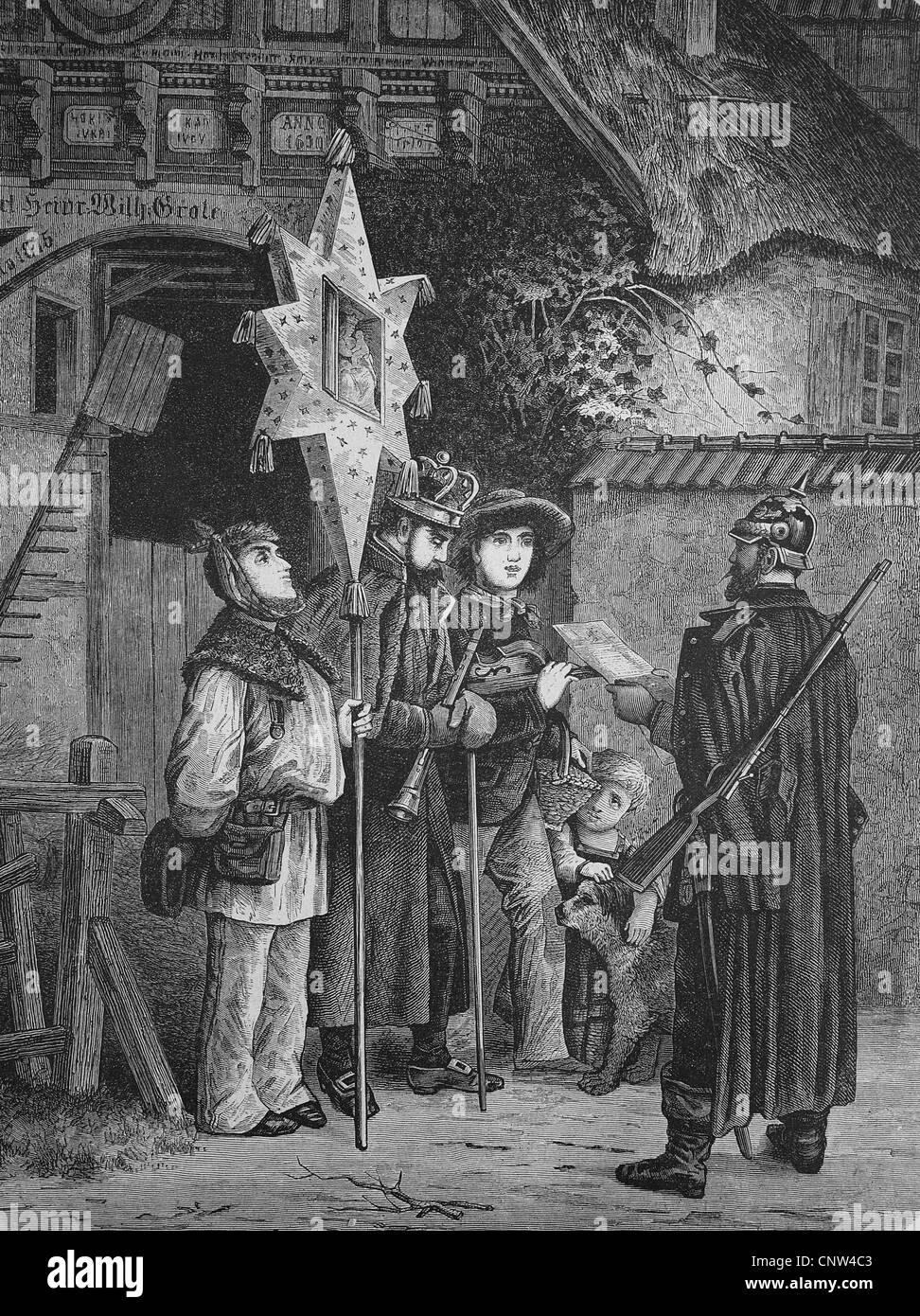 Documents de contrôle de la police des trois sages, historique de la gravure sur bois, 1886 Banque D'Images