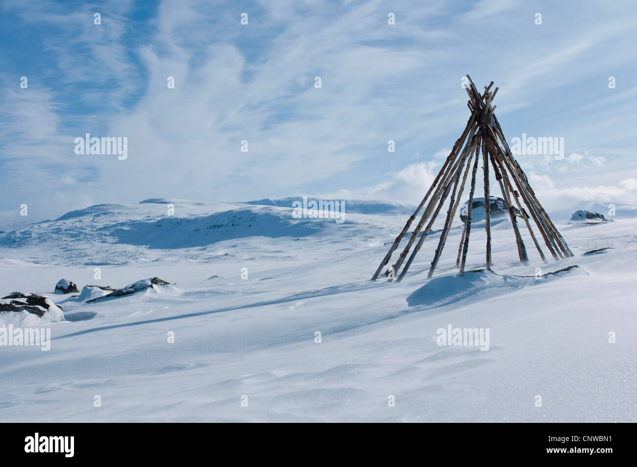 Des châssis, kotha sami en Suède, en Laponie, Norrbotten, Parc National de Padjelanta Banque D'Images