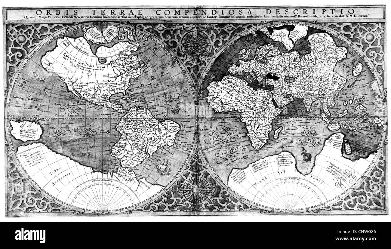 Carte, cartes du monde, carte après Mercator, 1587, droits additionnels-Clearences-non disponible Banque D'Images