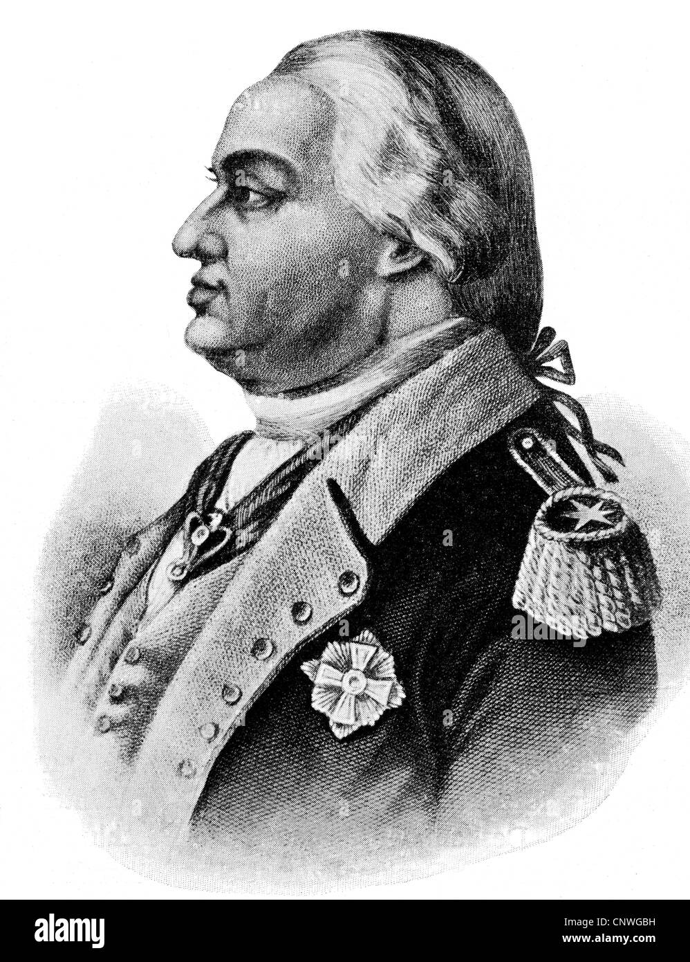 Steuben, Friedrich Wilhelm von, 17.9.1730 - 28.11.1794, général américain d'origine allemande, Inspecteur général de l'Armée continentale 5.5.1778 - 15.4.1784, portrait, gravure de bois, XIXe siècle, Banque D'Images