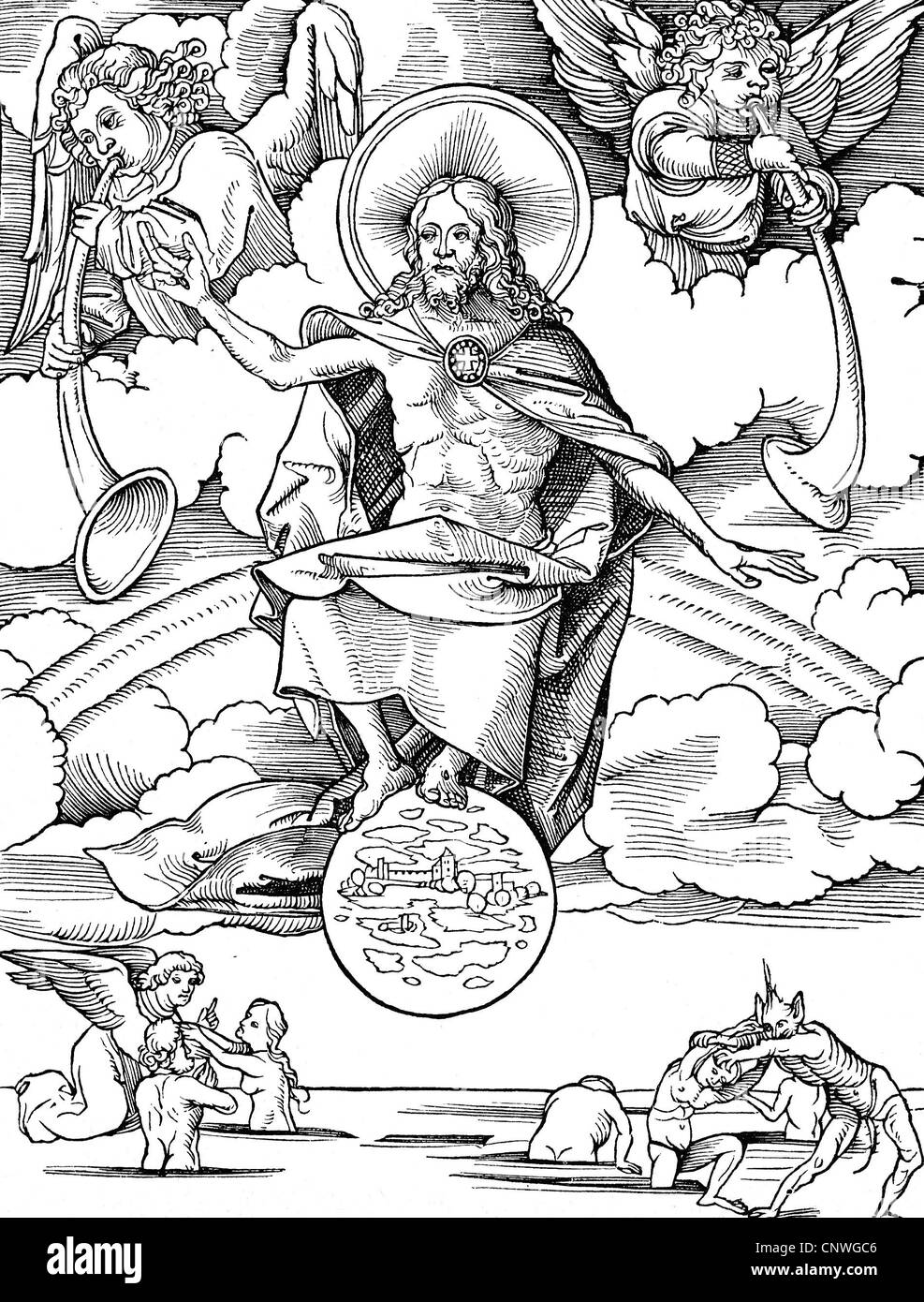 Religion, apocalypse, 'jugement dernier', coupe de bois par Hans Wechtlin (1480/1485 - après 1526), droits additionnels-Clearences-non disponible Banque D'Images