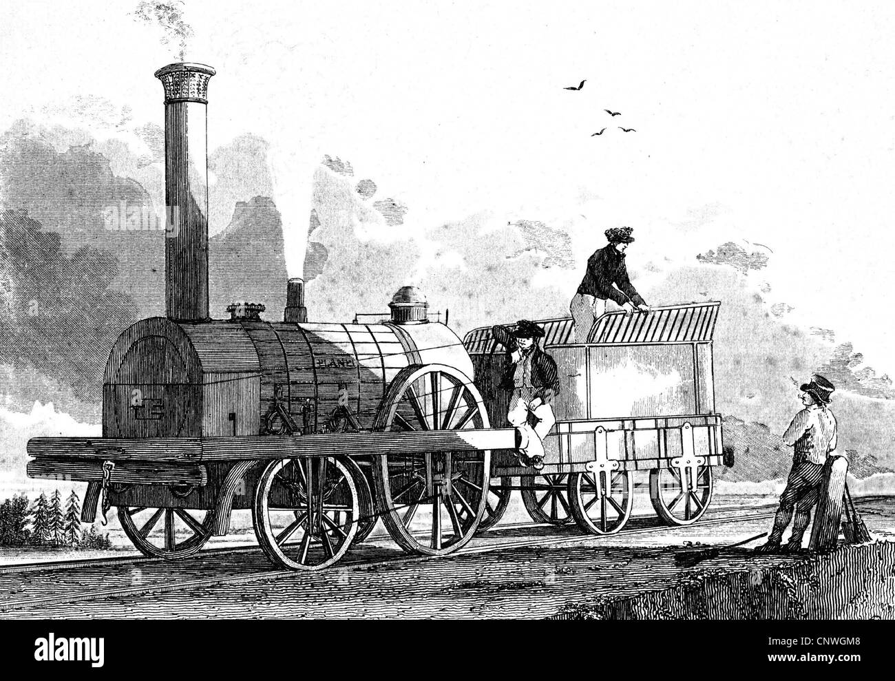 Transport / transport, chemin de fer, 'Planet', locomotive de Robert Stephenson pour le Liverpool et le Manchester Railway, 1831, gravure en bois par J. Shaw, droits additionnels-Clearences-non disponible Banque D'Images