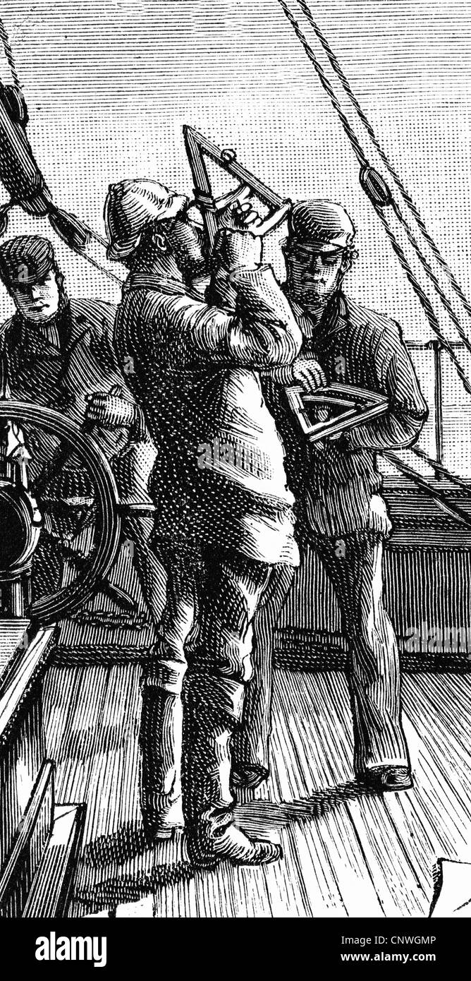 Transport / transport, navigation, vie et travail en mer, capitaine de mesure, gravure de bois après dessin par Carl Schildt, 1887, droits additionnels-Clearences-non disponible Banque D'Images