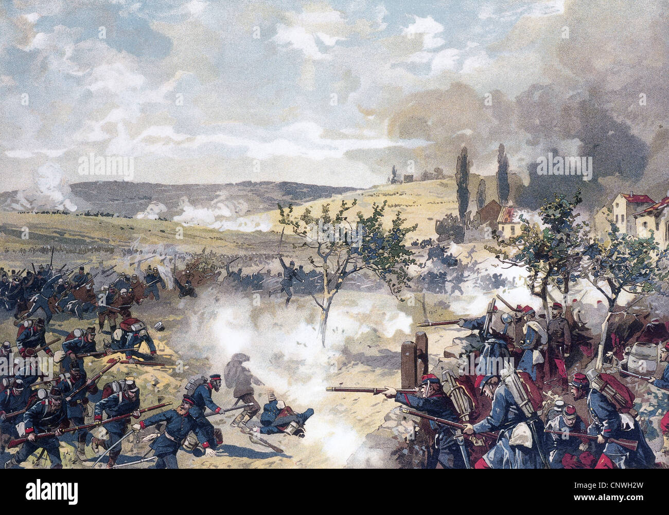 Evénements, guerre franco-prussienne 1870 - 1870, bataille de Noisseville, 31.8.1870, charge de Landwehr prussien, chromolithographe d'après Georg Koch, vers 1895, 3ème Division de réserve prussienne, infanterie, soldats, Lorraine, France, Allemagne, Prusse, Franco - Prusse, 19e siècle, historique, historique, peuple, droits additionnels-Clearences-non disponible Banque D'Images