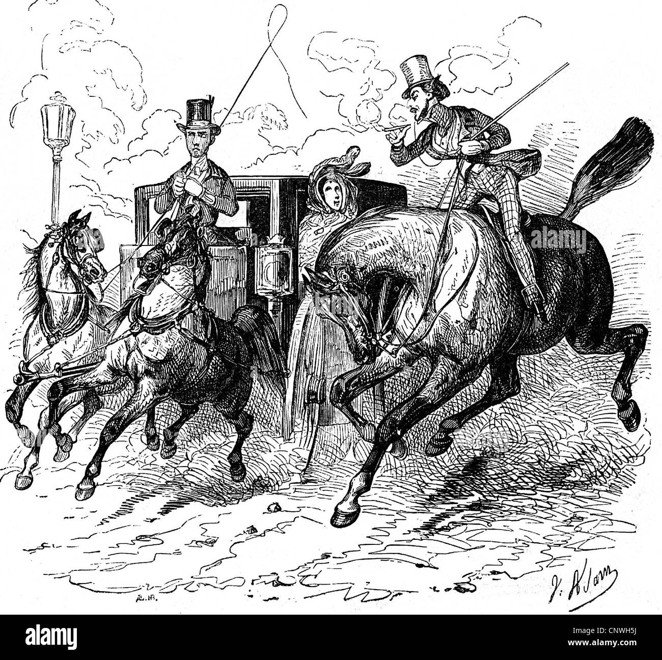 Transport / transport, autocar, pilote et entraîneur, dessin, France, 1852, droits additionnels-Clearences-non disponible Banque D'Images