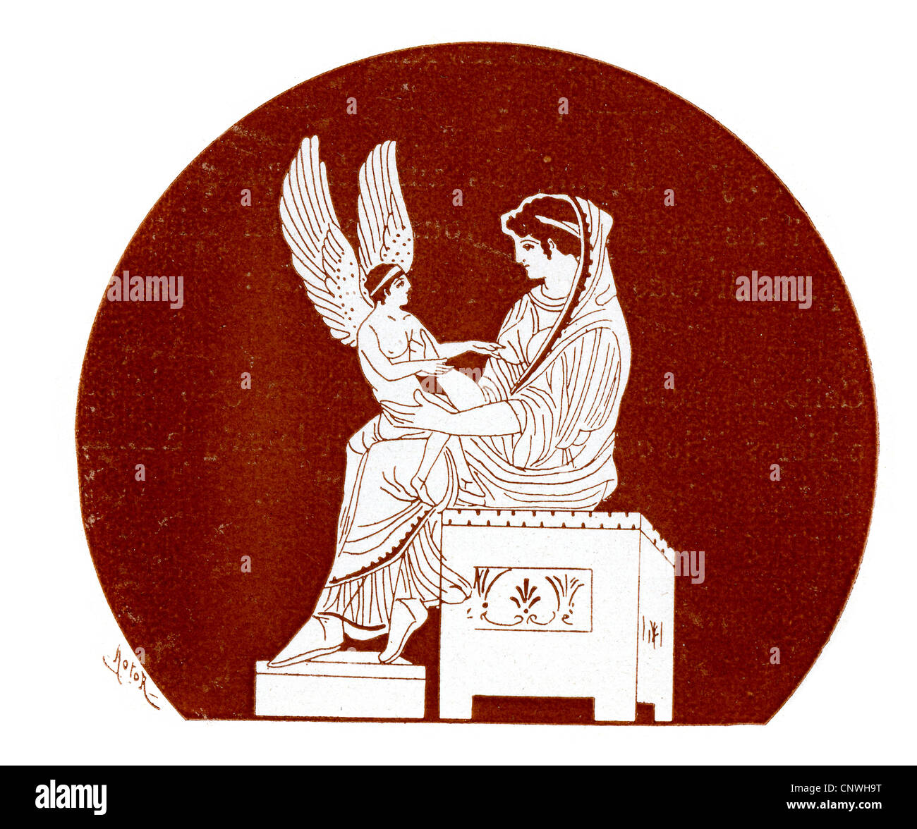Une déesse grecque holding Icarus Banque D'Images
