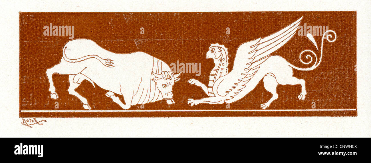 Un Griffon et un taureau. De style Grec classique. Banque D'Images Un Griffon et un taureau. De style Grec classique. Banque D'Images