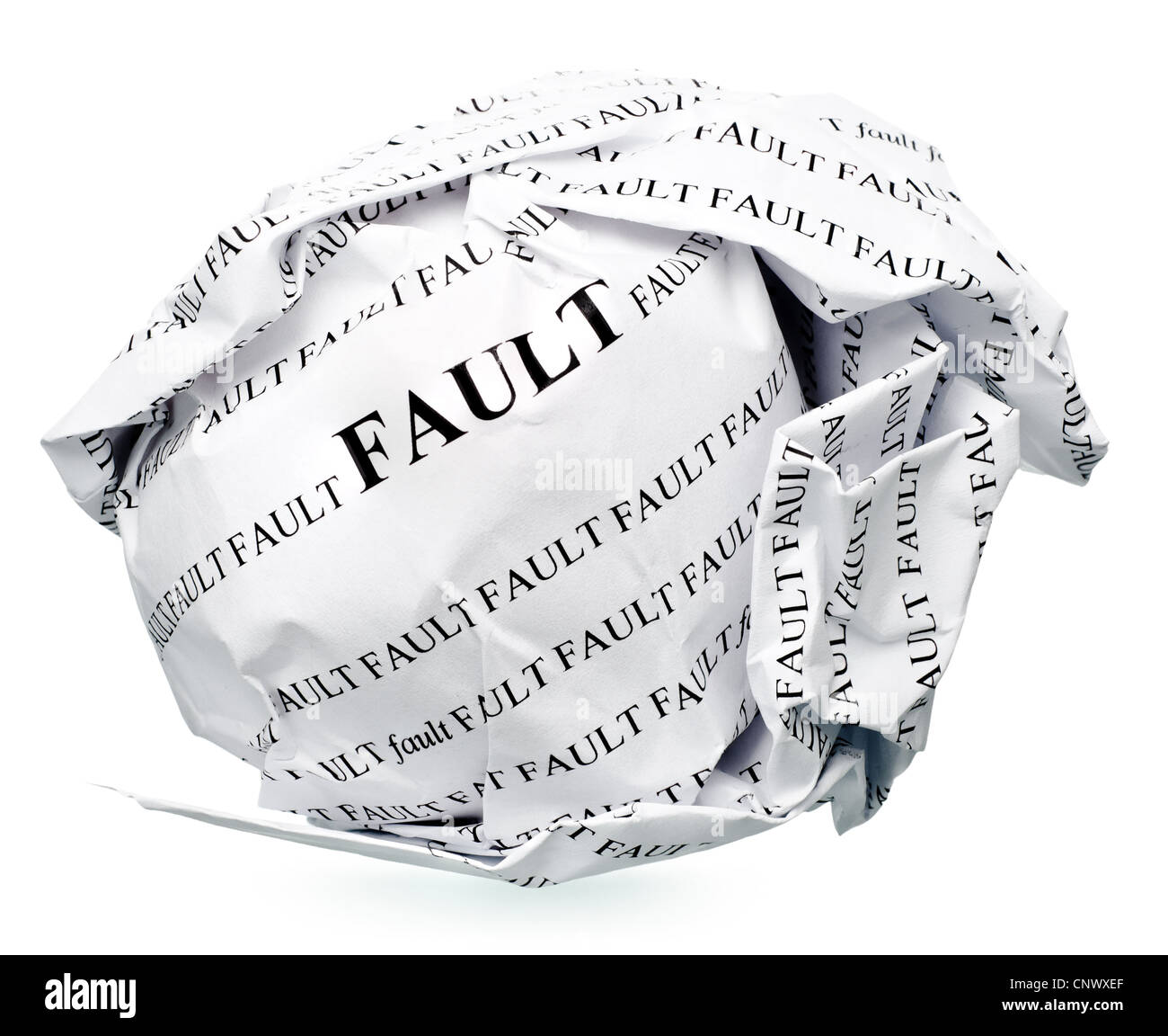 Boule de papier avec texte défaut ' ' et chemin de détourage sur fond blanc Banque D'Images