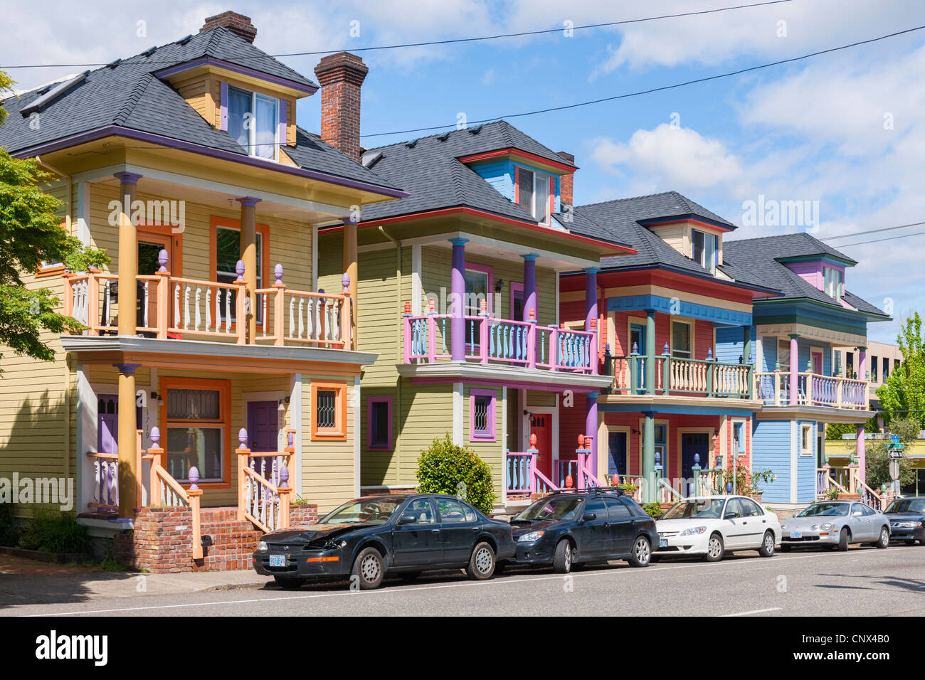 Maisons colorées, Portland Banque D'Images
