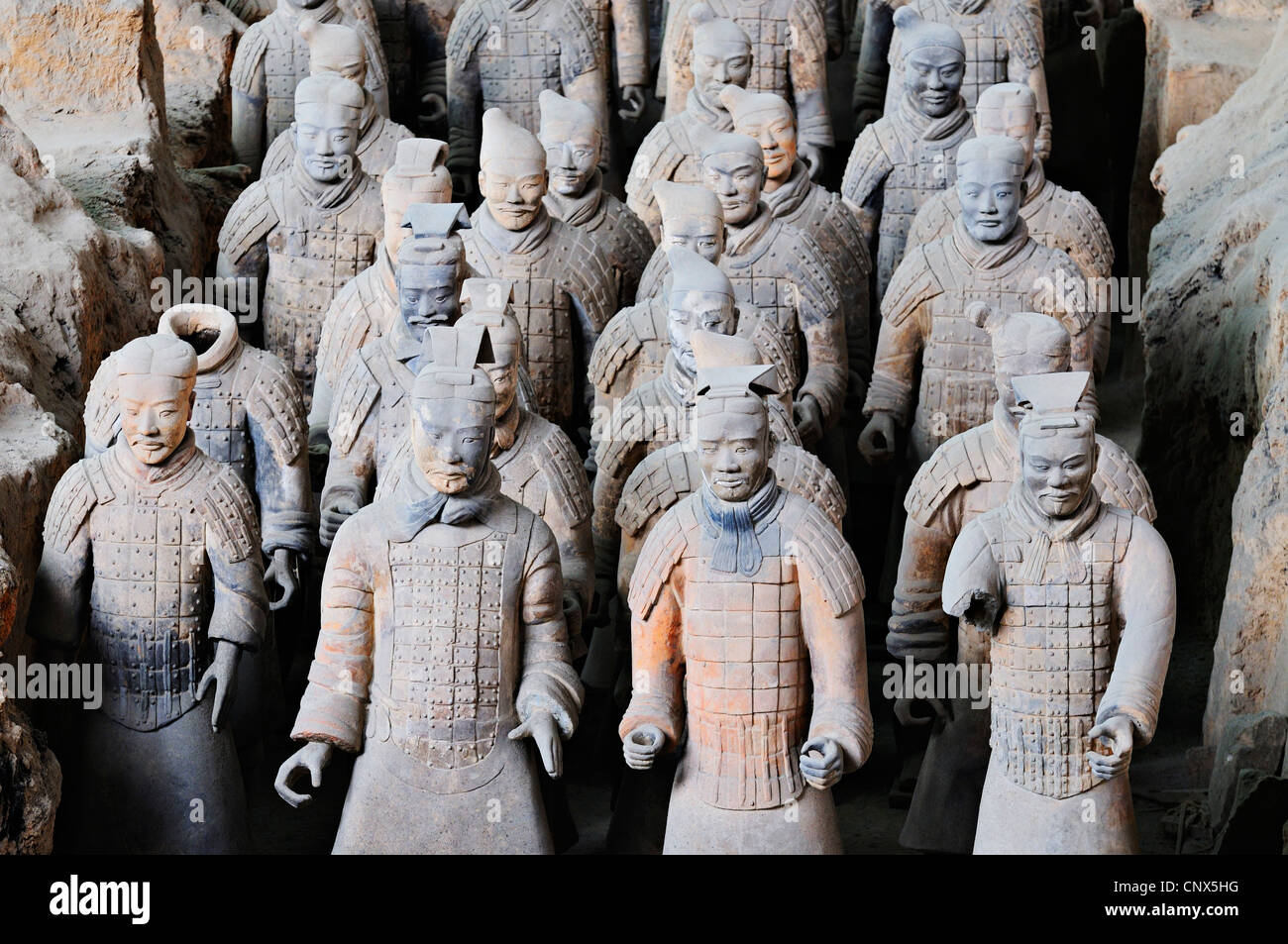 Les Guerriers de terre cuite. De l'infanterie de l'armée enterrée de Xian, funéraires de la province de Shaanxi, en Chine. Banque D'Images