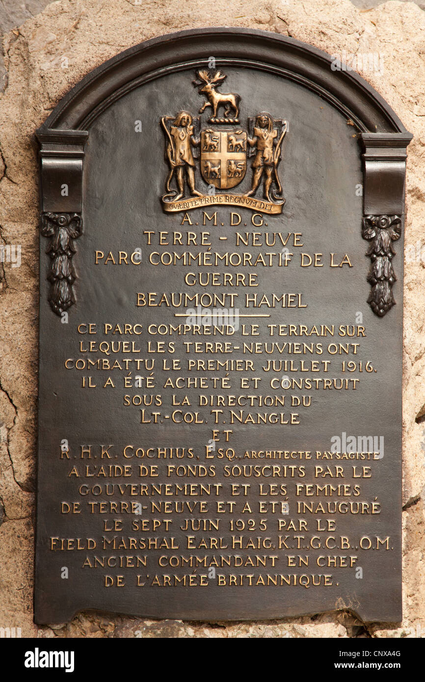 War Memorial à Beaumont-Hamel dans le Nord de la France Banque D'Images