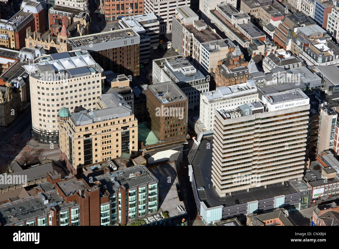 Vue aérienne de Park Row à Leeds, dans le West Yorkshire Banque D'Images