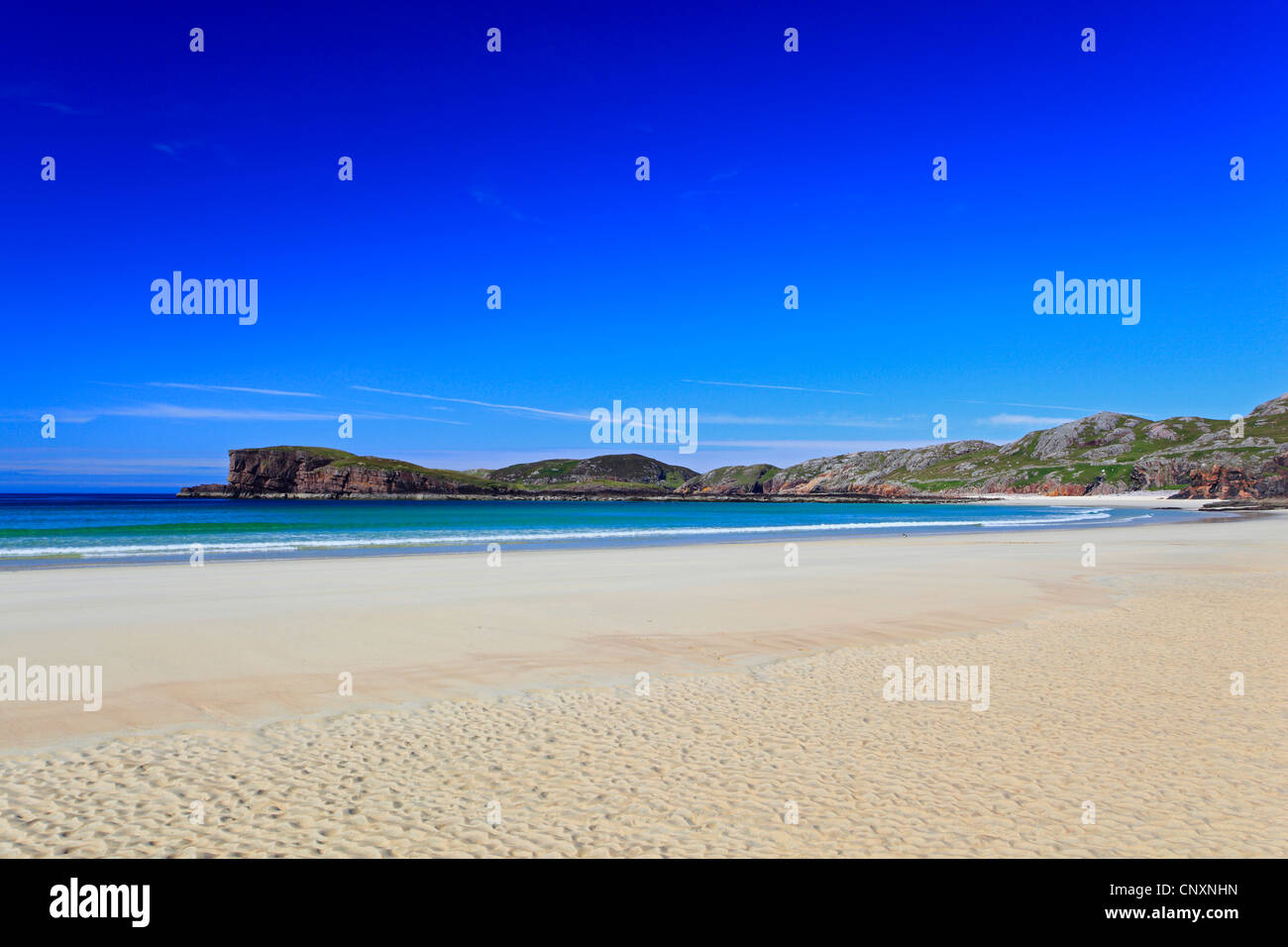 Plage de sable à la côte écossaise, Royaume-Uni, Ecosse, Sutherland, Oldshoremore Banque D'Images