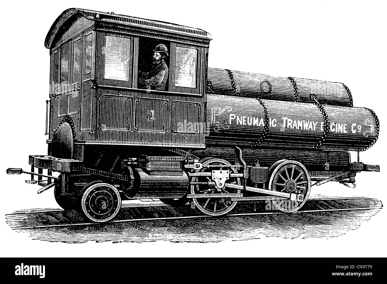 Locomotive exploités par l'air comprimé selon le système par Robert Hardie, historique de la gravure, 1888 Banque D'Images
