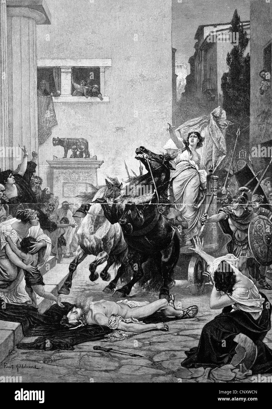 Tullia la conduite sur le corps de votre père. Tullia, l'ancien (550 BC) a été la fille aînée de la sixième, le légendaire roman Banque D'Images