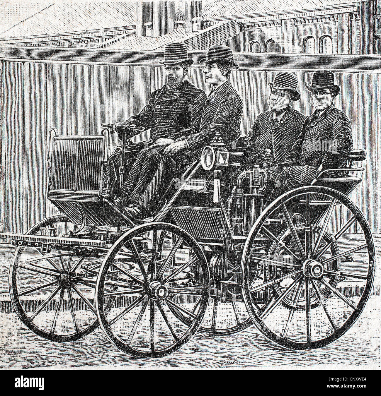 Les voitures avec un moteur Daimler, illustration historique, gravure sur bois, vers 1888 Banque D'Images